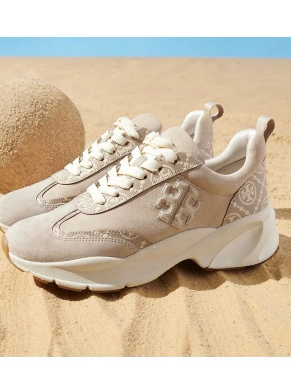 Tory Burch Suede Monogram Good Luck Trainer Chunky Sneaker